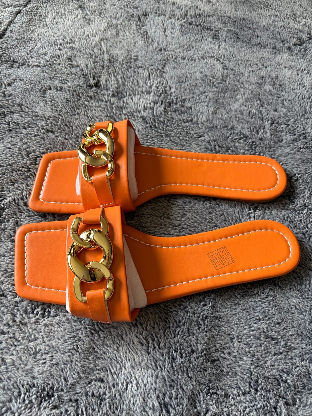 SHEIN Orange Slide Sandals with Gold Chain Accent
